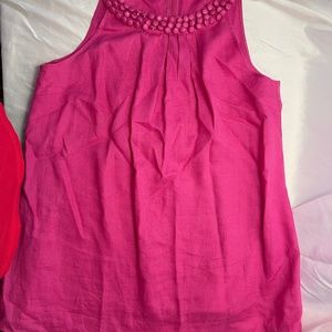 Lily Stanhope Sleeveless Linen Top, size L, hot pink